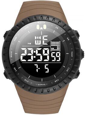 Men's Khaki Analog Quartz Sports Outdoor Waterproof Military LED Digital Watch